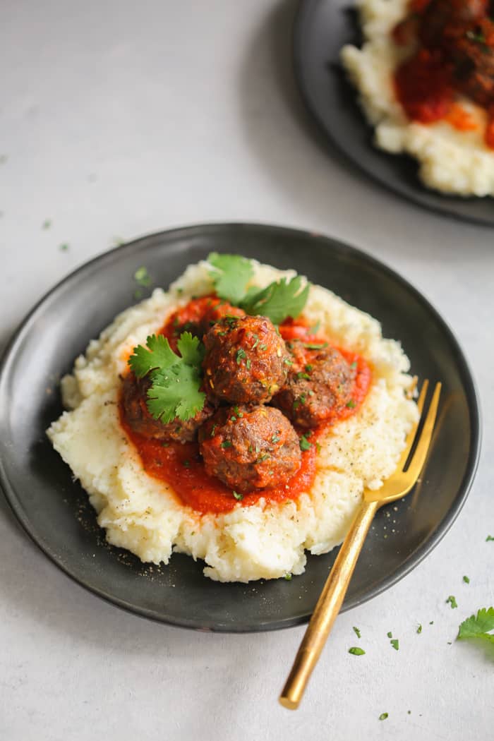 Low-Carb Turkey Meatballs with Mashed Cauliflower Primavera Kitchen Recipe