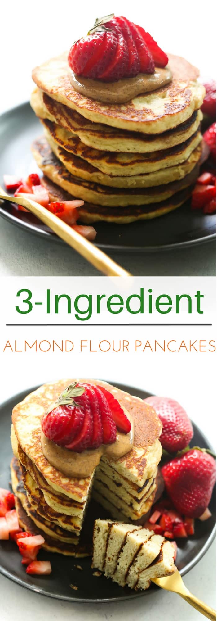 3-Ingredient Almond Flour Pancake recipe - This 3-ingredient Almond Flour Pancake recipe is made in a blender, packed with protein and it’s gluten/sugar-free!