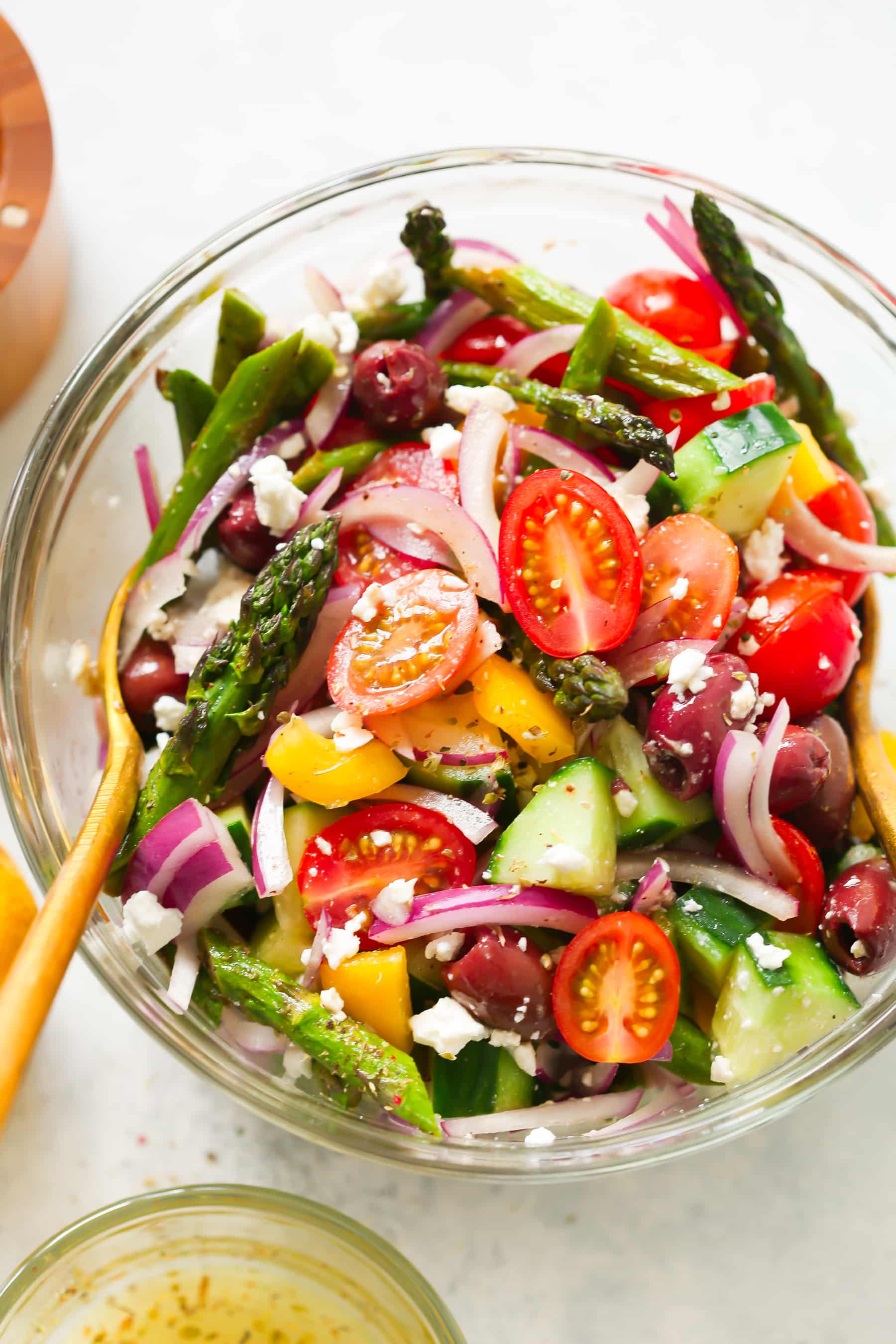  overhead view of a greek chopped bowl salad - Healthy Salad Recipes