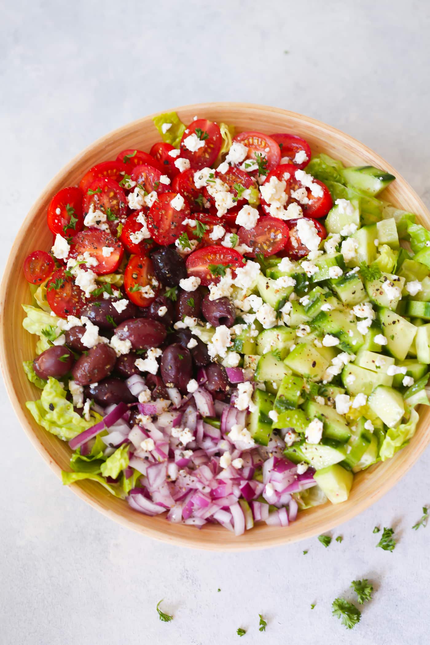 Mediterranean salad in a large bowl. 