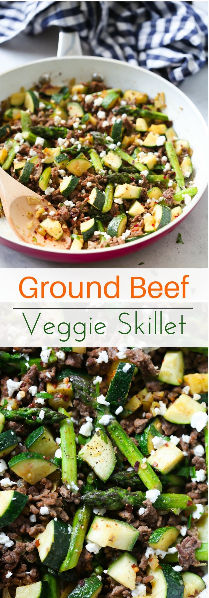 Ground Beef Veggie Skillet - This Ground Beef Veggie Skillet is made with onions, bell pepper, zucchini, asparagus and of course ground beef. And it can be ready from start to finish in 30 mins. It's also low-carb and gluten-free. 