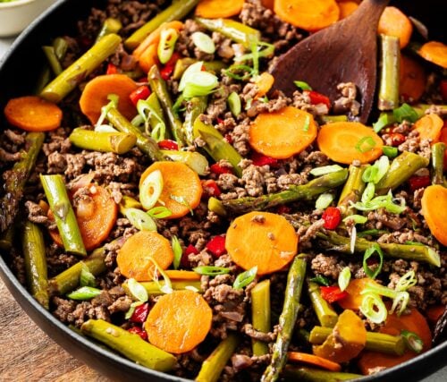 closeup view of ground beef with vegetables