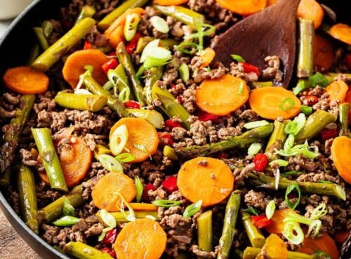 closeup view of ground beef with vegetables