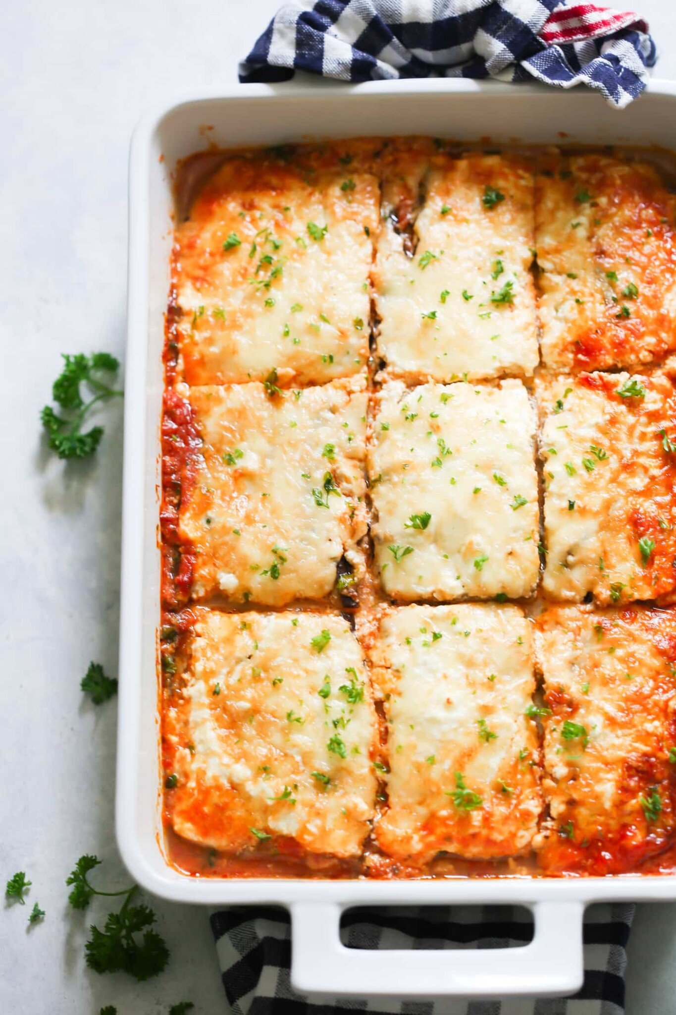 Overhead view of Low-Carb Eggplant Lasagna Recipe.