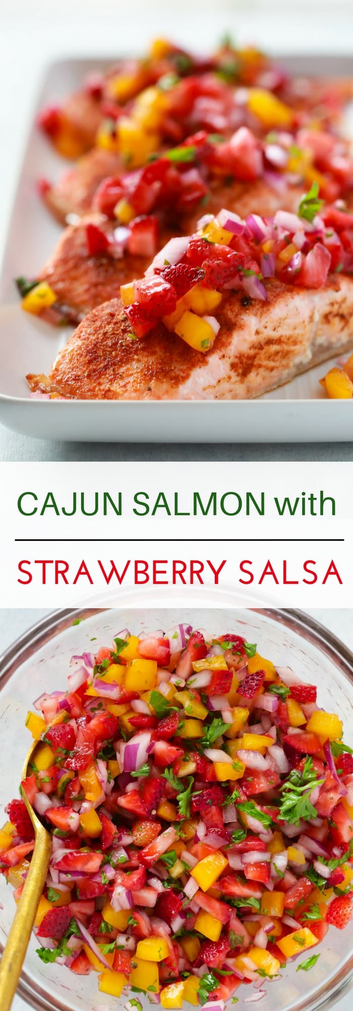 This Cajun Salmon with Strawberry Salsa is a perfect summer lunch or light dinner to enjoy during the week. It's easy to make, gluten-free, low-carb and paleo-friendly. 