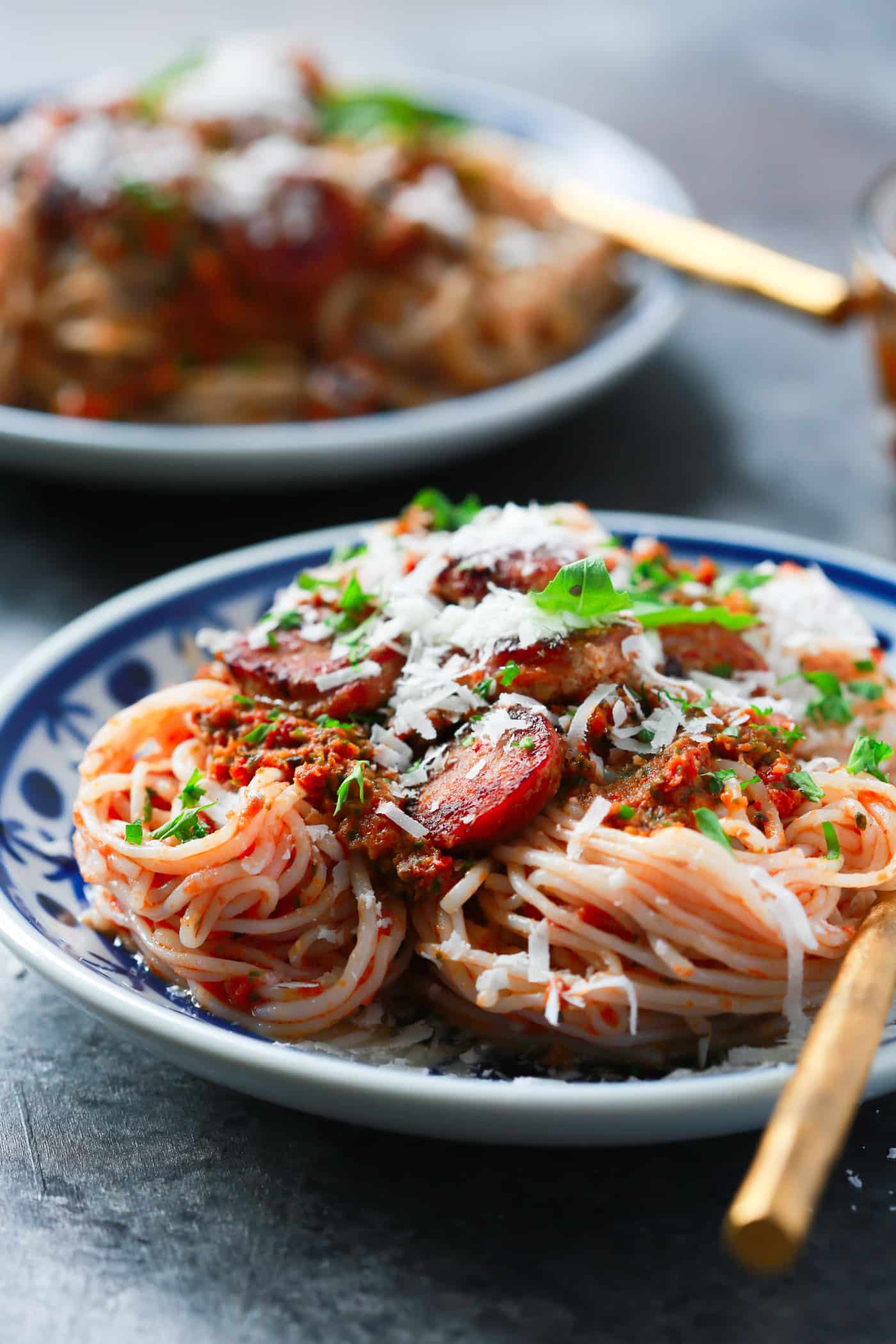 This Italian Sausage Sun-dried Tomato Pesto Pasta is loaded with flavour. And you won't believe this recipe is actually low-carb and gluten-free! 