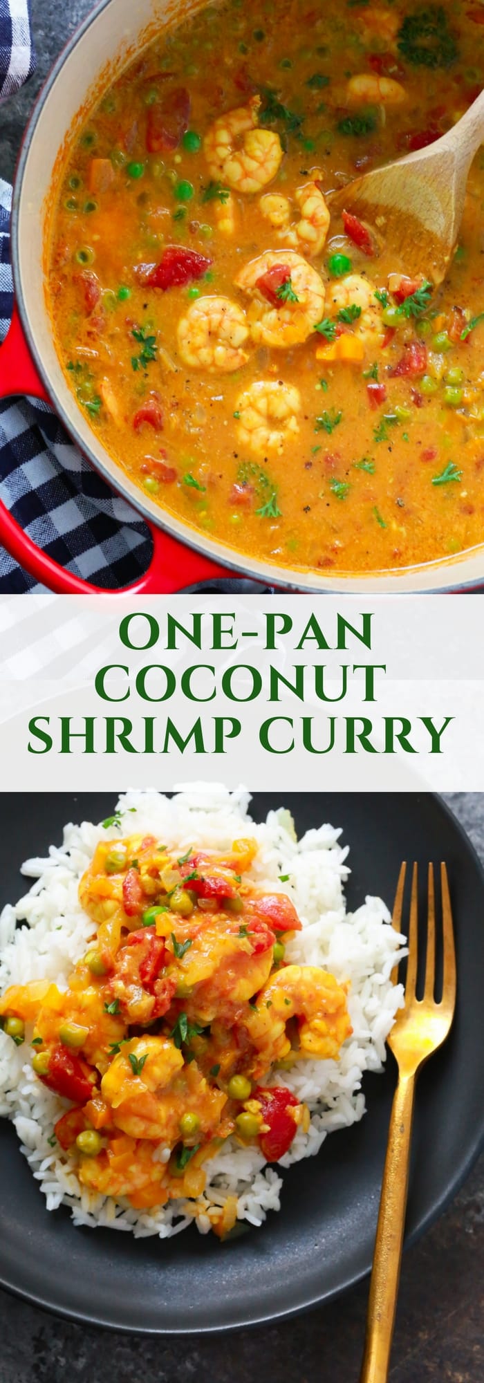 It’s time to enjoy comforting food with this easy and quick to make One-pan Coconut Shrimp Curry. It’s made with onions, tomatoes, coconut milk, curry and shrimp and it’s ready in less than 20 minutes. 