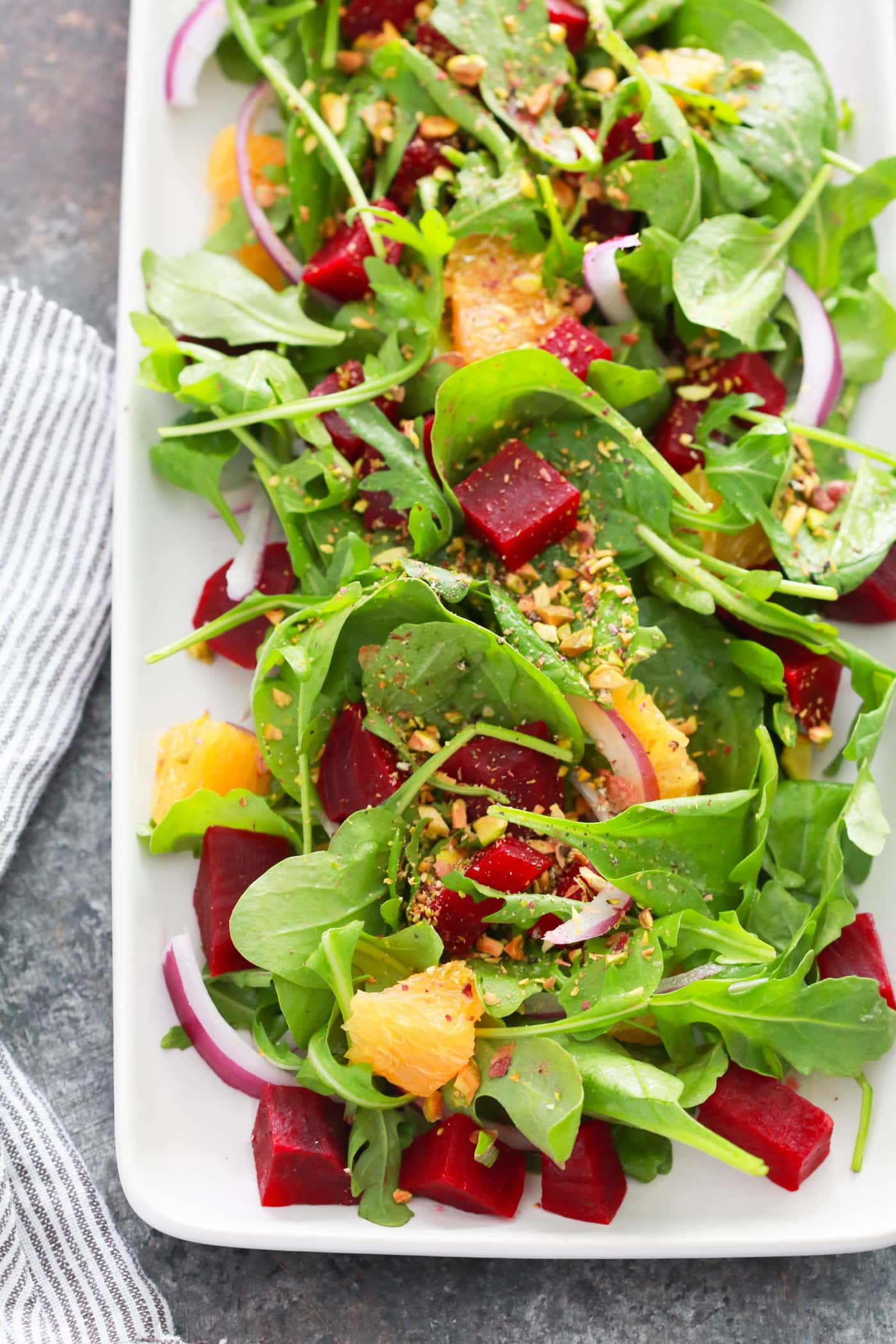  This Autumn Beet Orange Salad is flavorful, healthy, effortless and it’s tossed with a tangy orange mustard vinaigrette. 