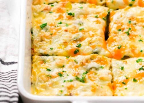 overhead photo of veggie casserole