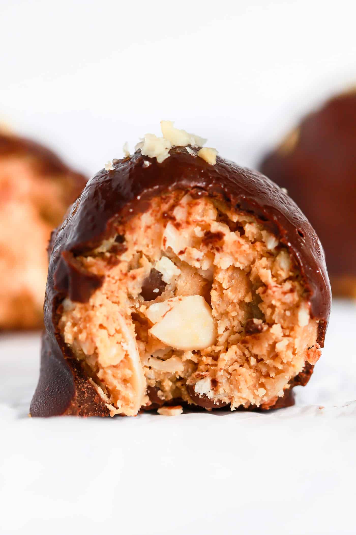 close-up of chocolate truffle