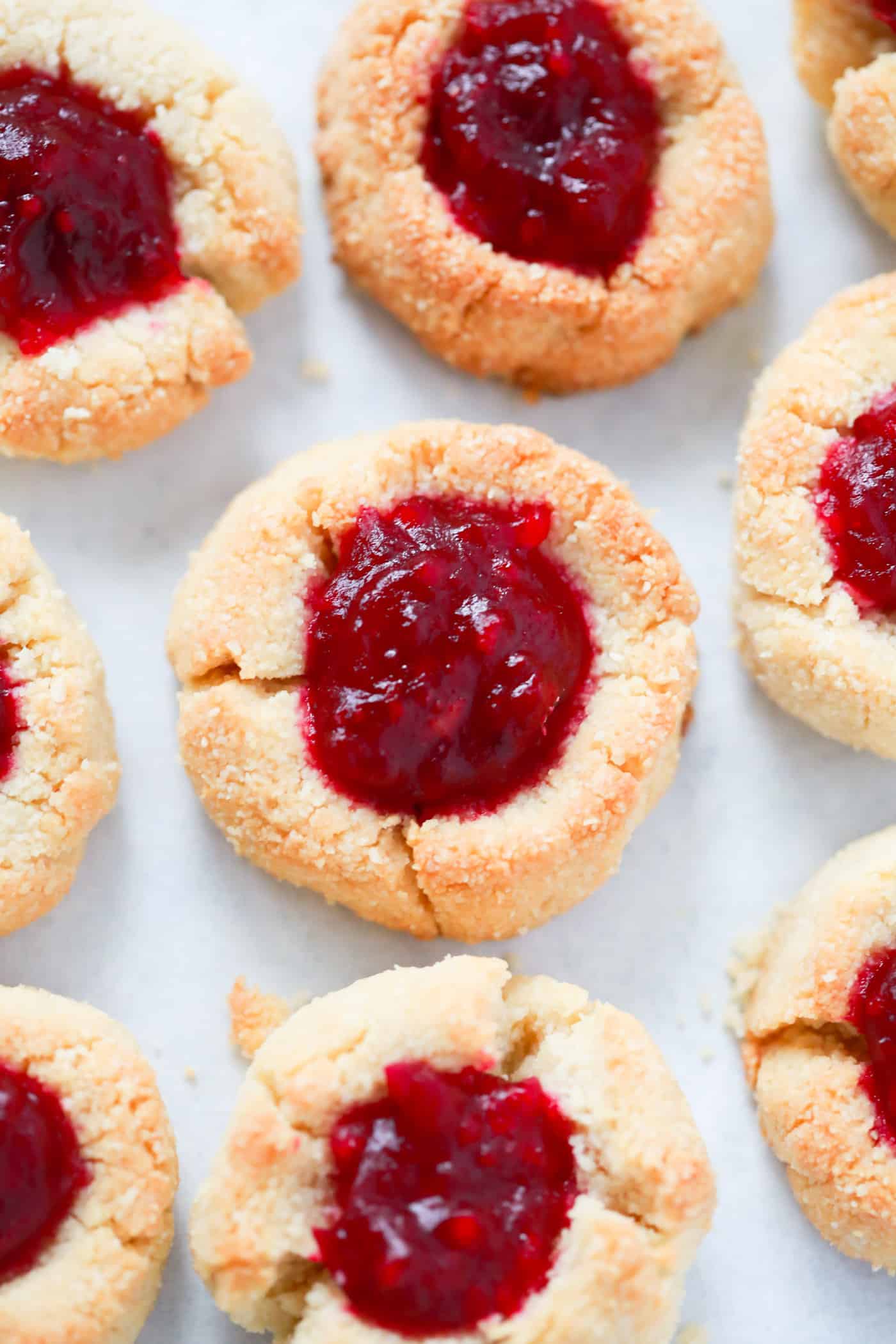overhead view of Cranberry thumbprint cookies