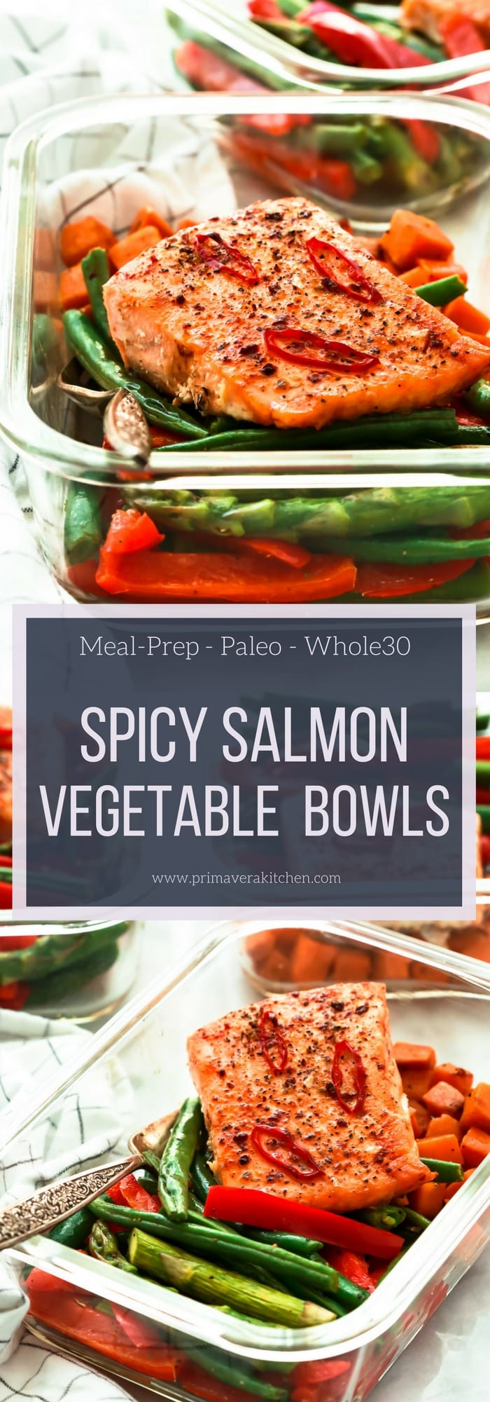 Spicy Salmon Vegetable Meal-Prep Bowls 