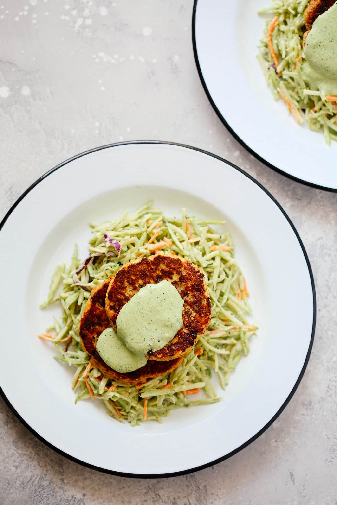 Low-Carb Salmon Burgers with Avocado Coleslaw - Primavera Kitchen