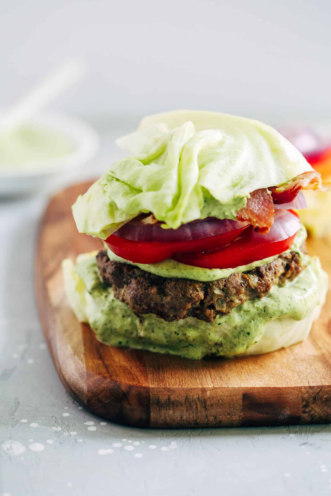 Spinach Sauce Bunless Burger - Primavera Kitchen