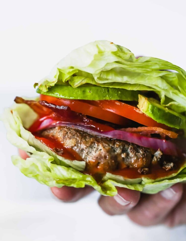 close up of Low-carb Bunless Burgers