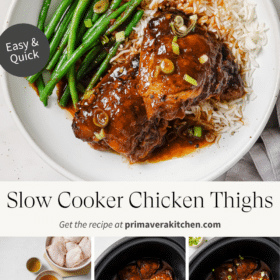 Titled Photo Collage (and shown): Slow Cooker Chicken Thighs