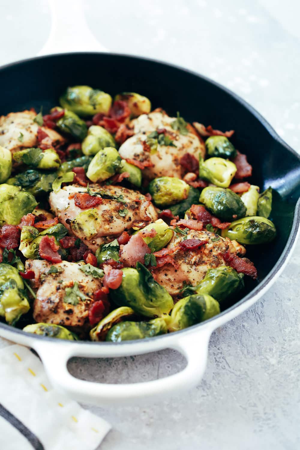 Easy Baked Chicken with Brussels Sprouts close-up