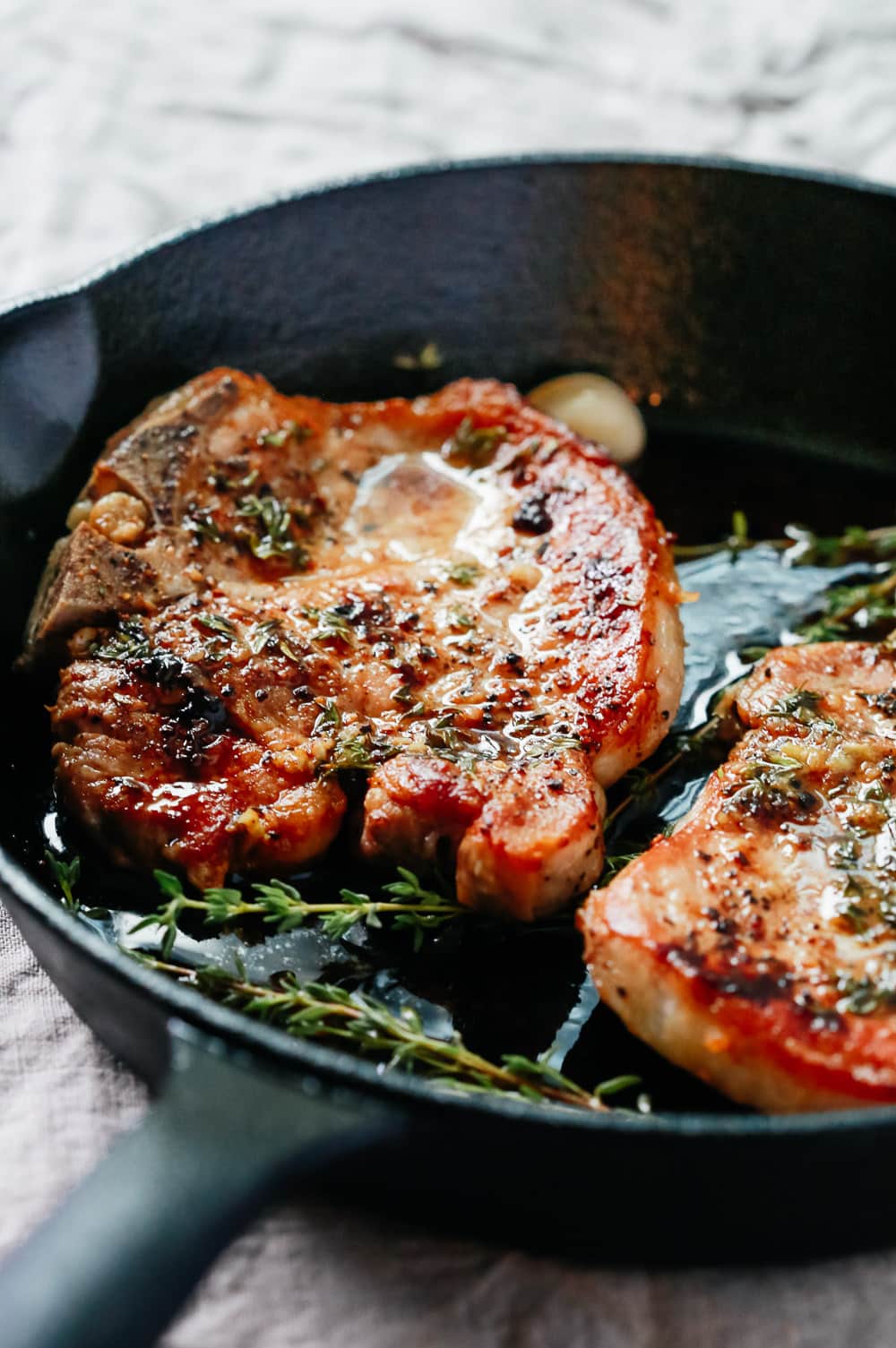 CLose-up view of the baked pork chops