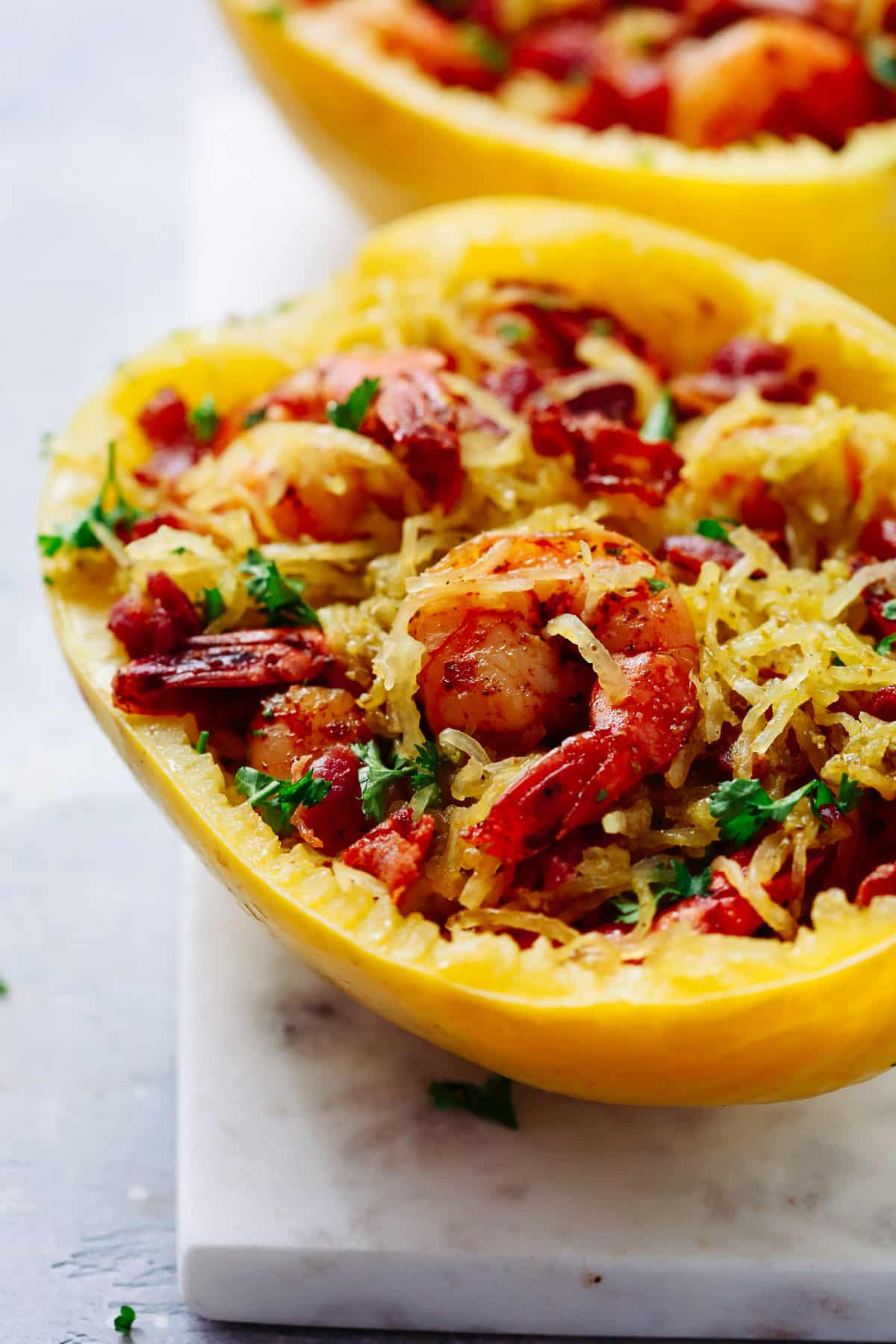 Pesto Spaghetti Squash with Shrimp