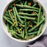 bowl of fresh grean beans with garlic and butter