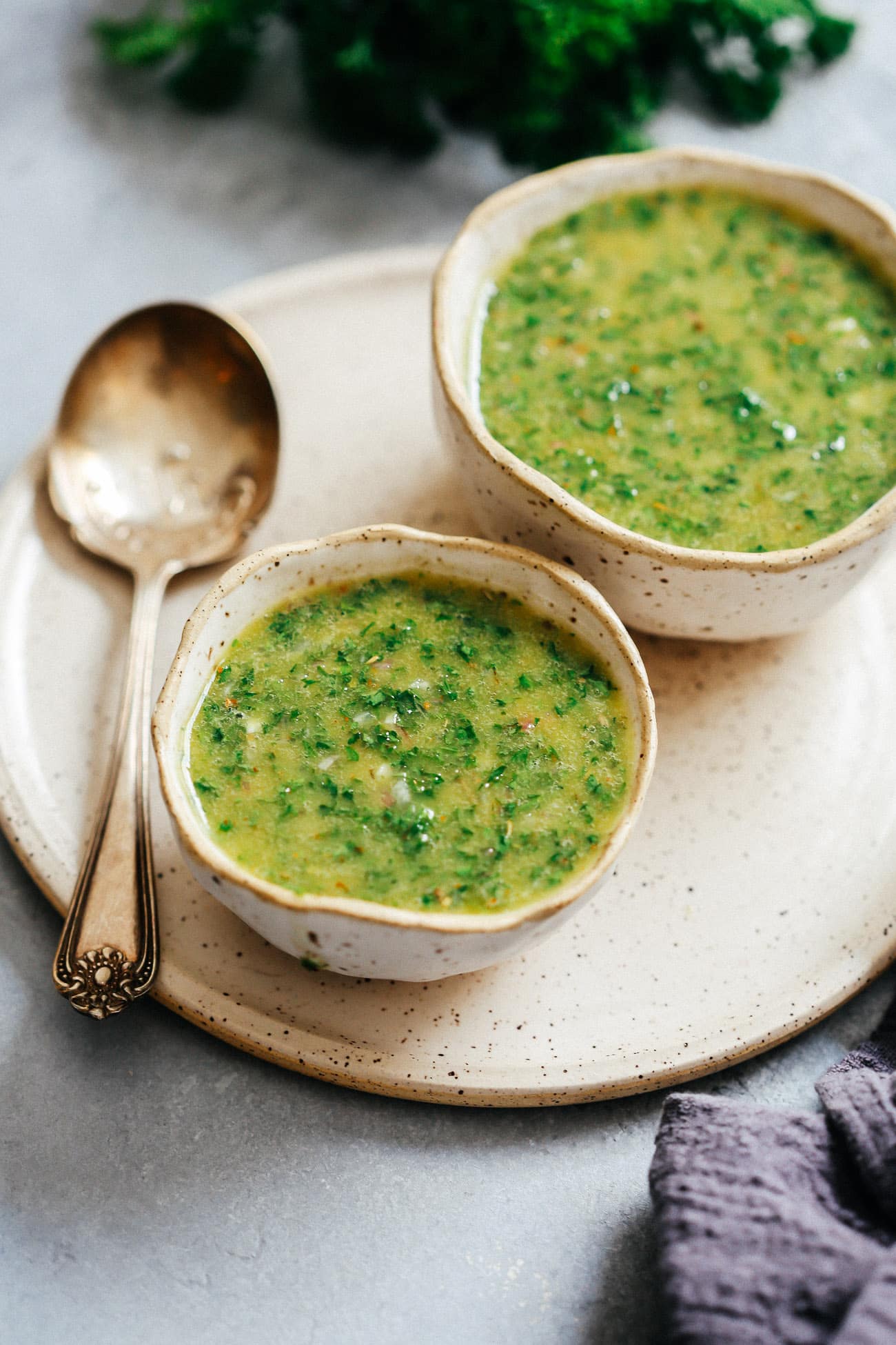 2 small dishes of green chimichurri