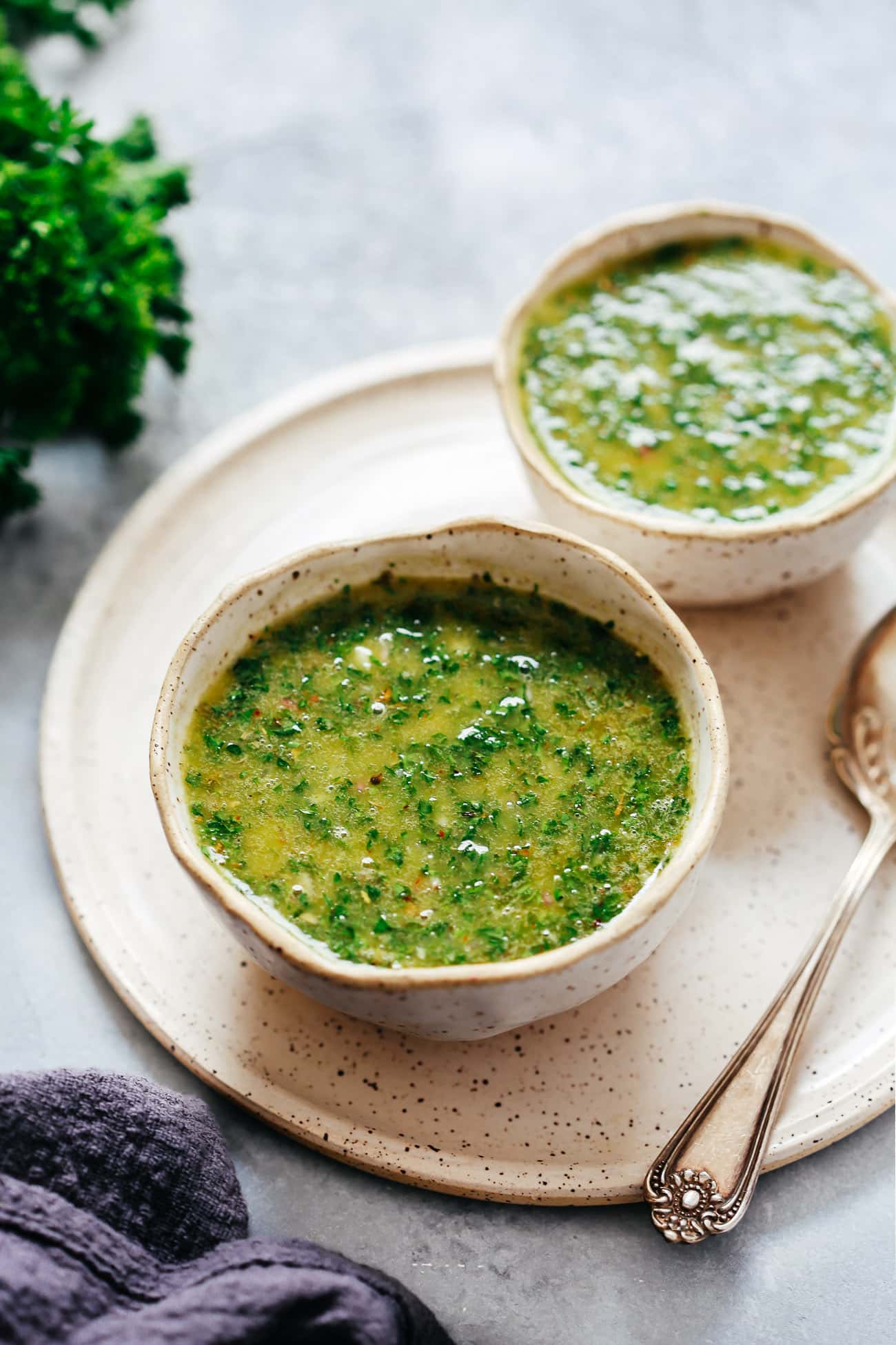 chimichurri sauce on a serving platter