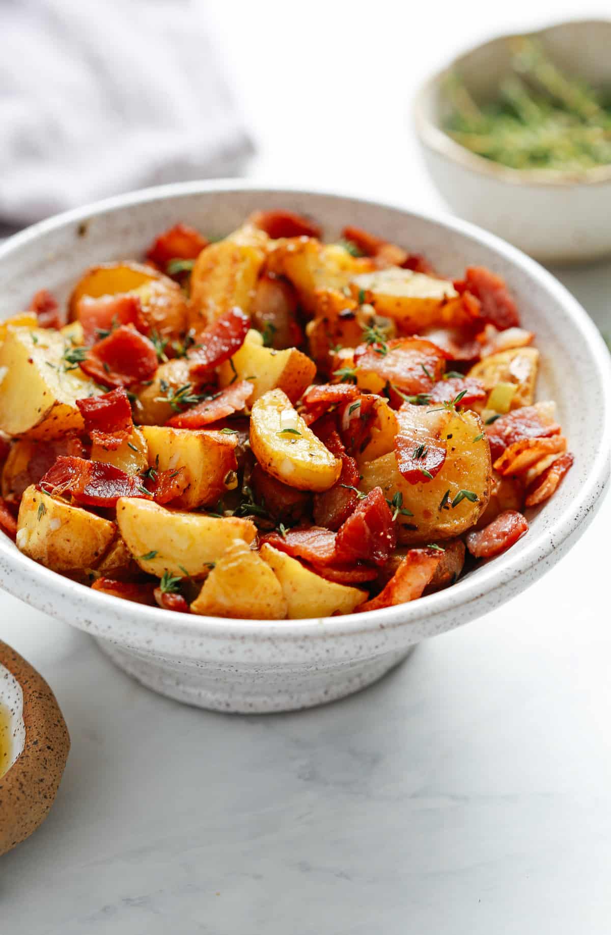 bowl of diced roasted red baby potatoes