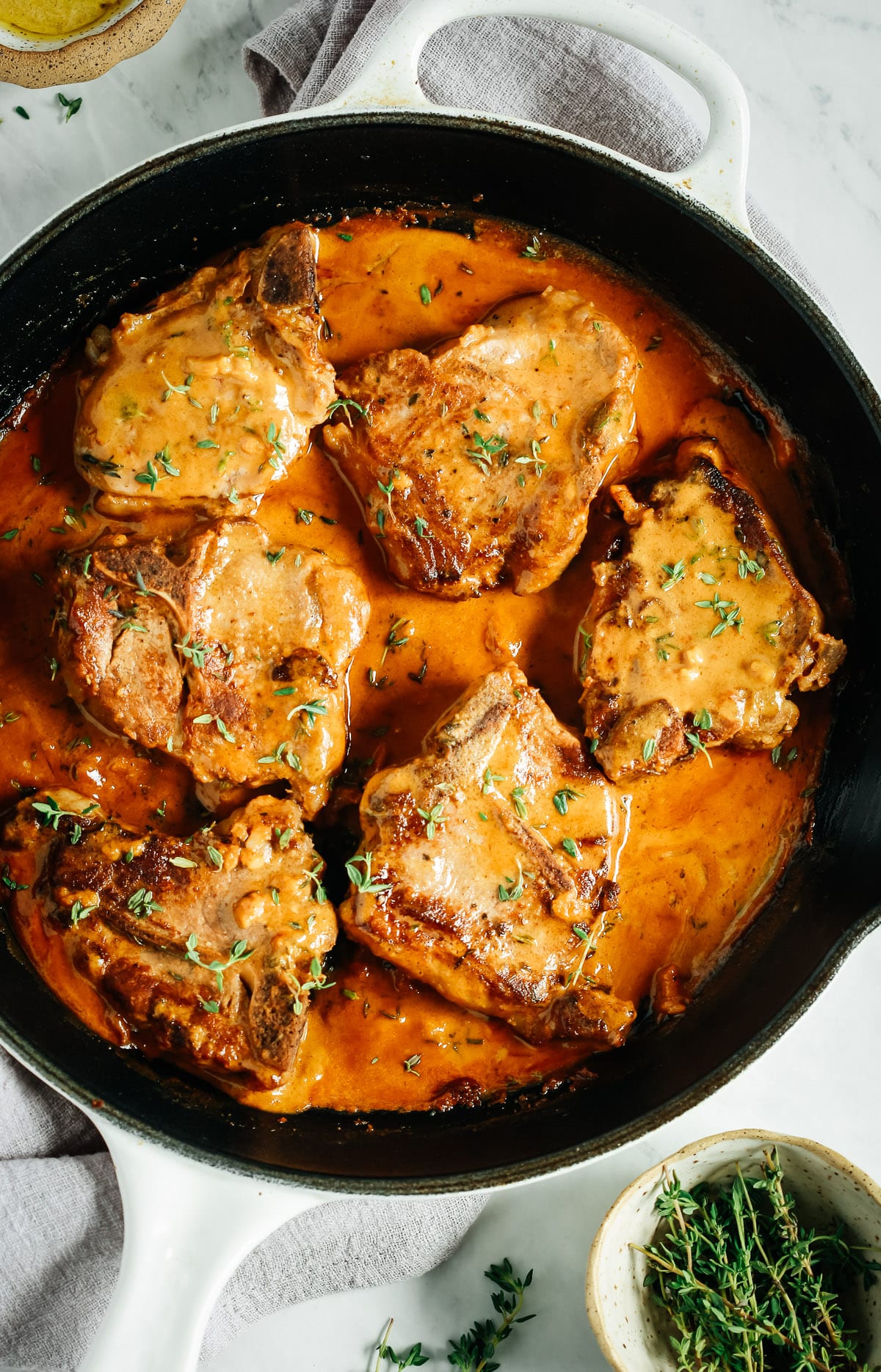 lamb sirloin chops cooking in pan