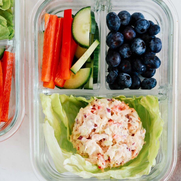 tuna salad bowls with blueberries and cucumbers