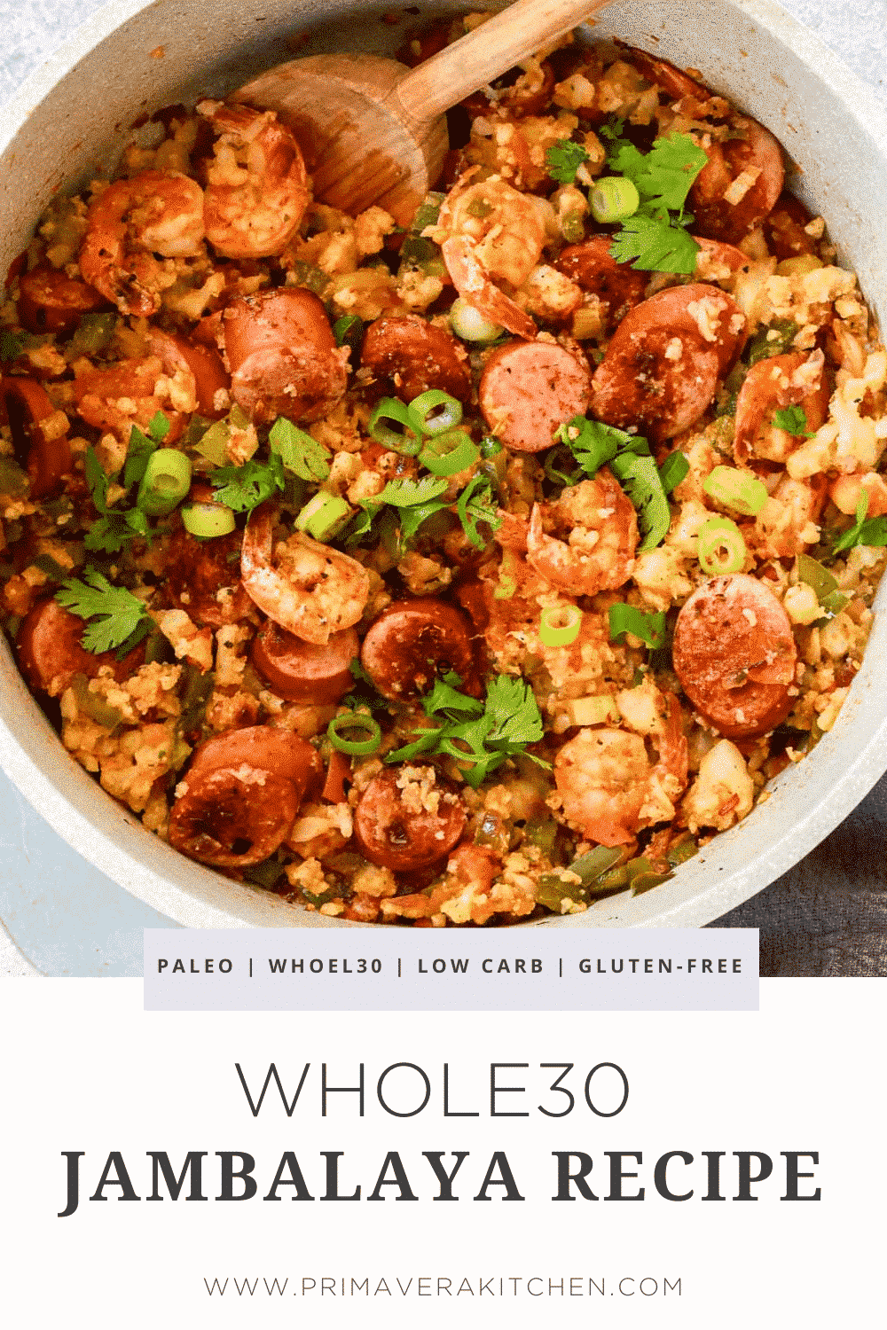 titled photo collage (and shown): Whole30 Jambalaya Recipe