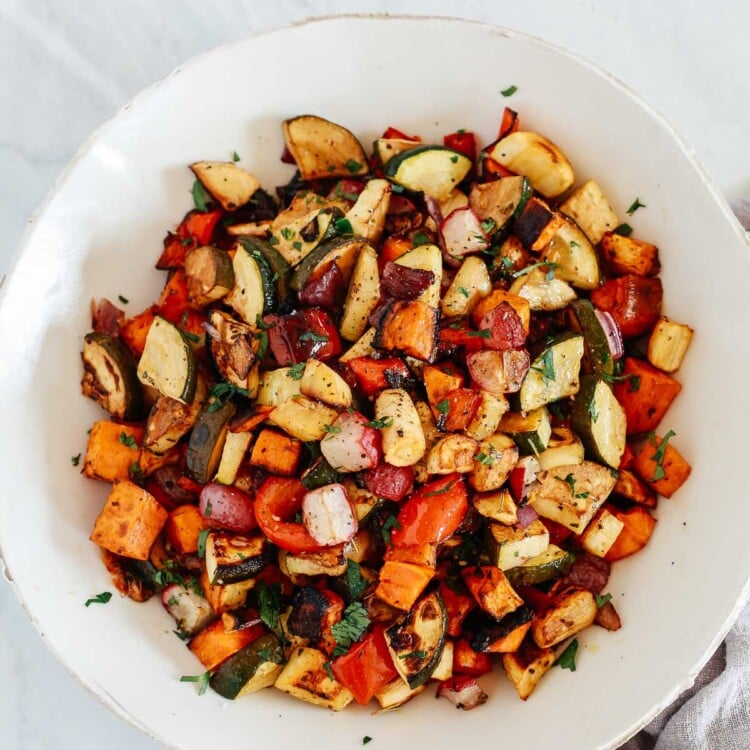 Overhead shoot of Balsamic vegetables recipe