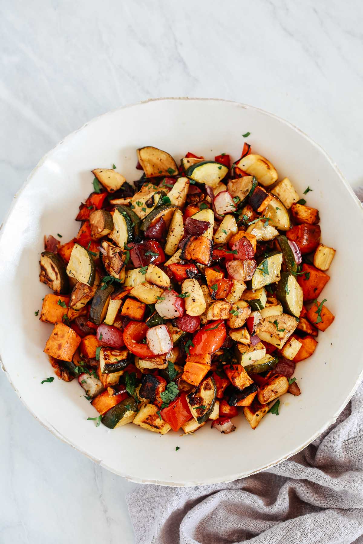 Overhead shoot of Balsamic vegetables recipe