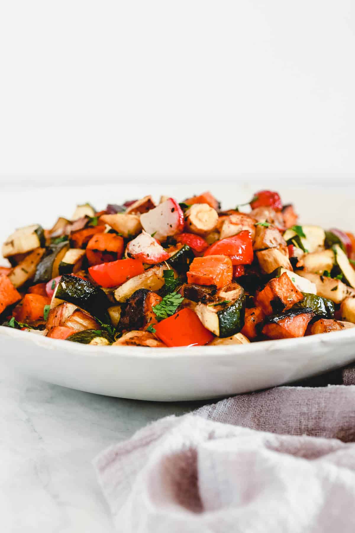 closeup shoot of balsamic roasted vegetables 