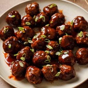 cocktail meatballs on a plate.