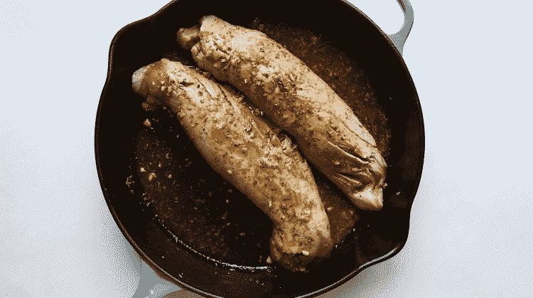 seared balsamic roast pork in a cast iron skillet