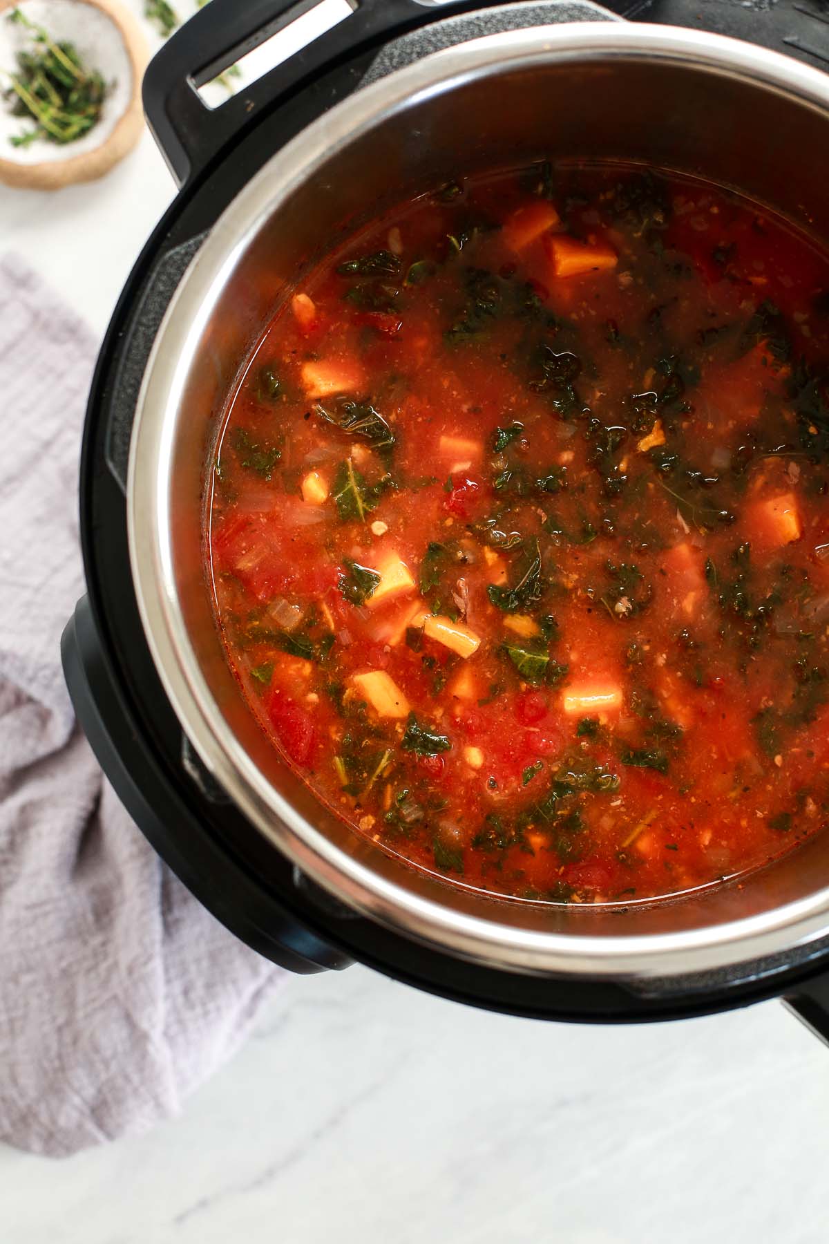 Sweet Potato Kale Beef Soup in an Instant pot headshot 