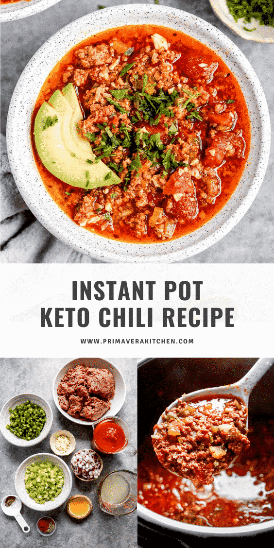 titled photo collage (and shown): instant pot keto chili recipe