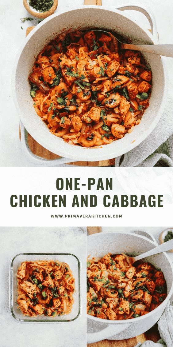  titled photo collage (and shown): One-Pan Chicken and Cabbage 