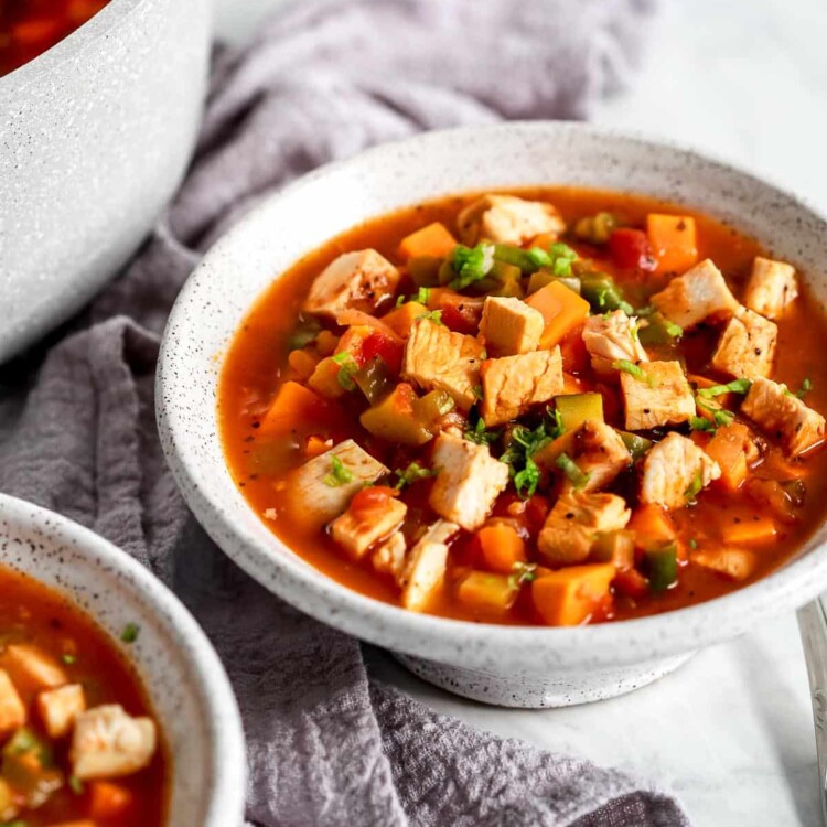 chicken vegetable soup in a bowl