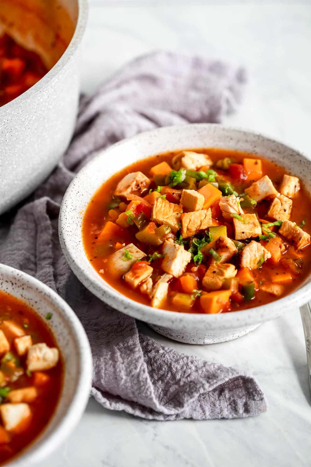 chicken vegetable soup in a bowl 