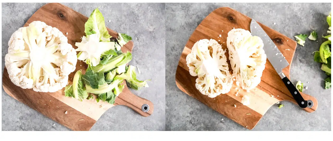 Step-by-step instructions on cutting a cauliflower into florets