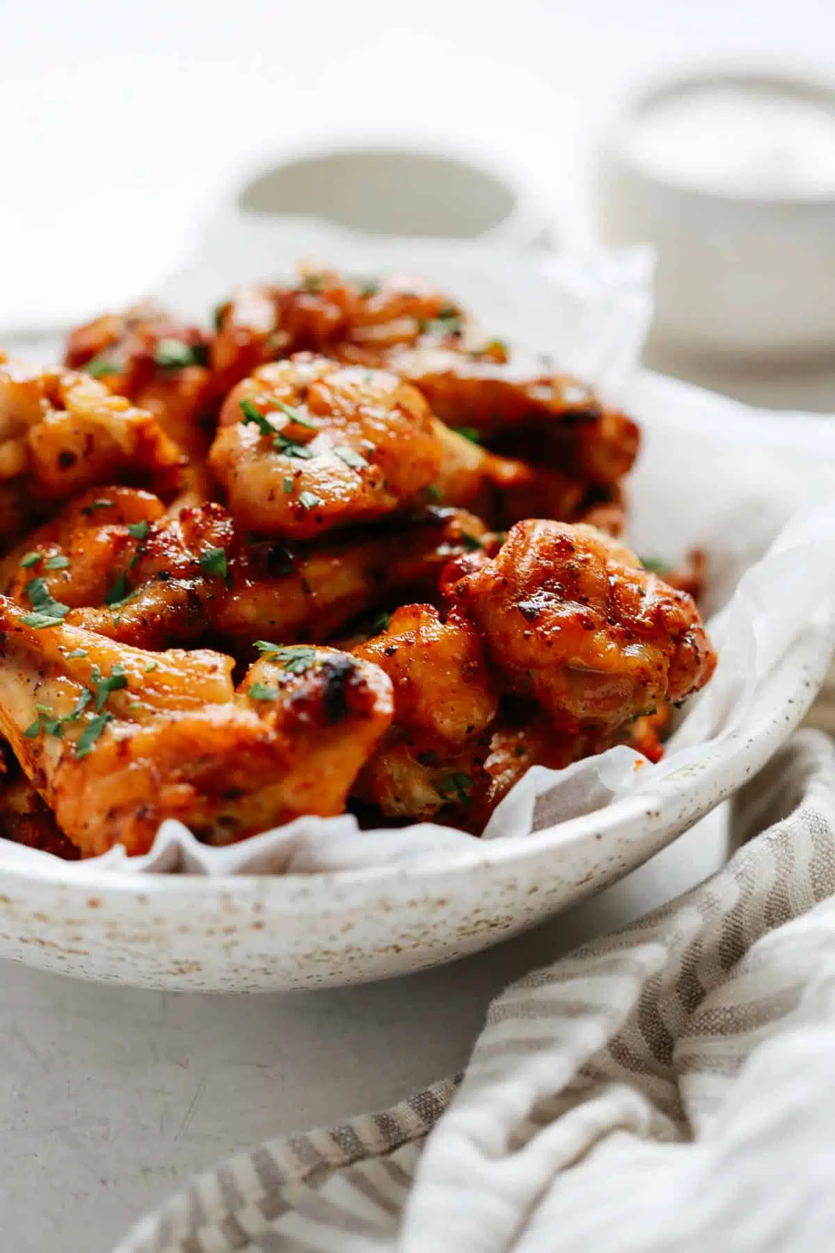 closeup view of a bowl of chicken wings