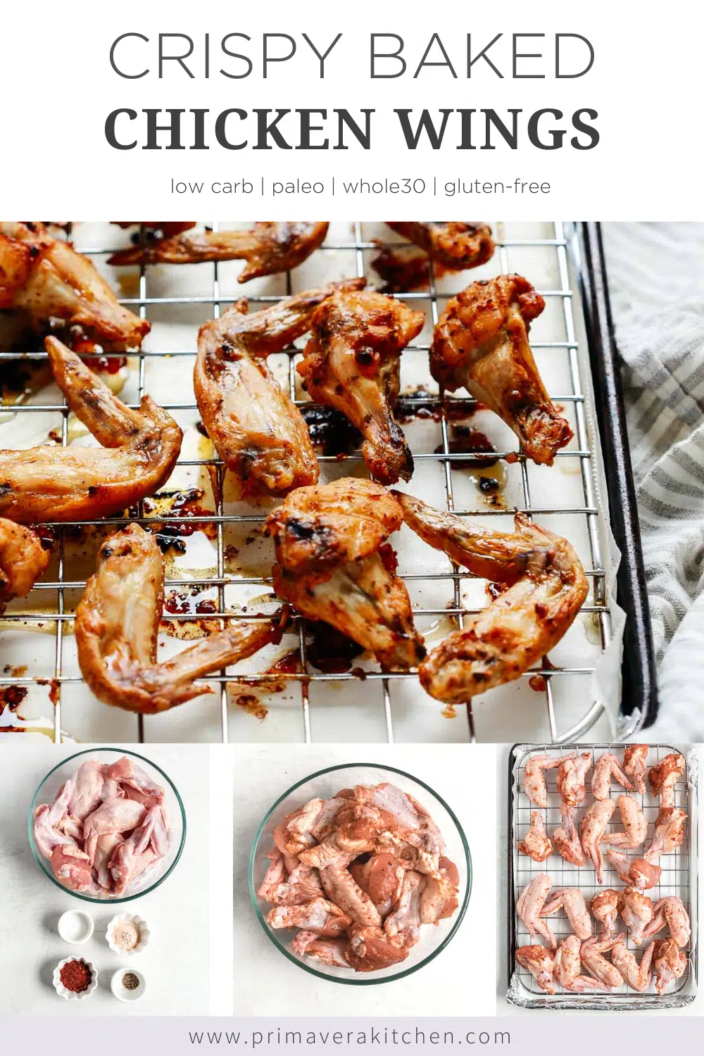 titled photo collage (and shown): Crispy baked chicken wings 