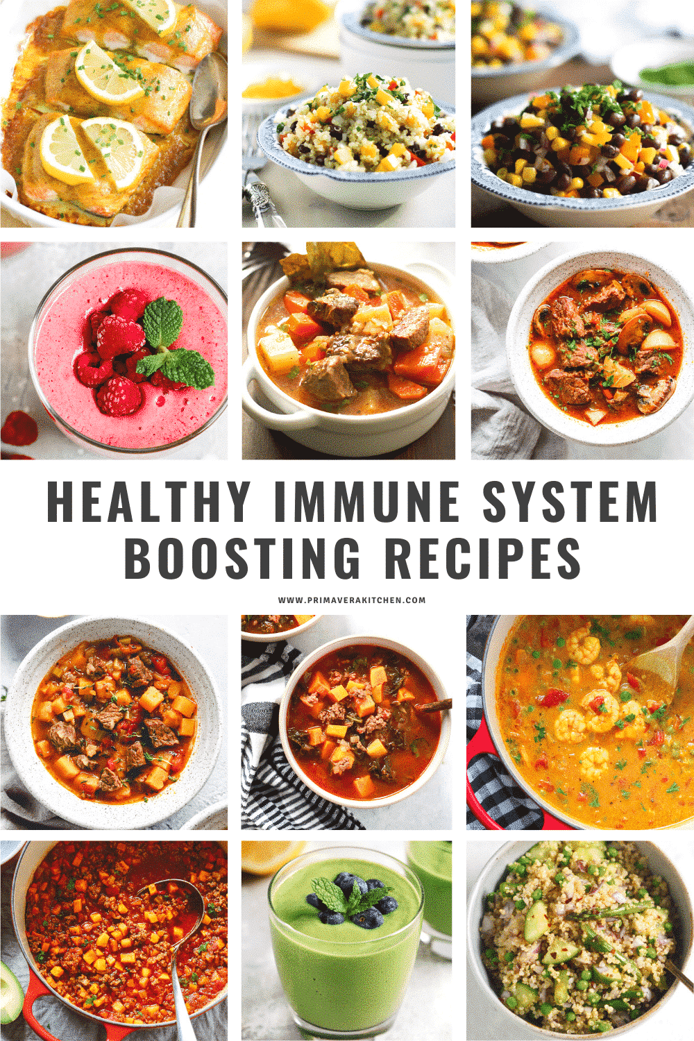 titled photo collage (and shown): Healthy Immune System Boosting Recipes