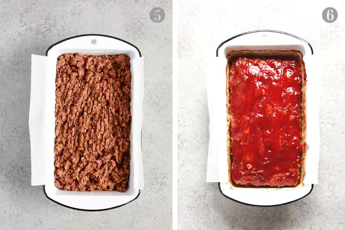 uncooked meatloaf mixture in a loaf pan