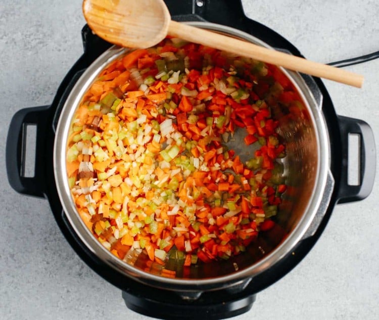 sautéed veggies in a instant pot pan