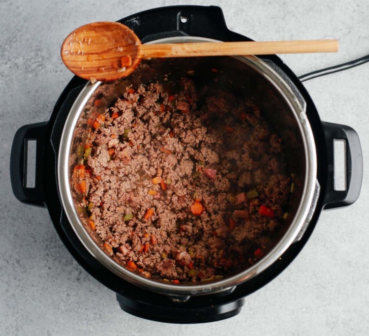 cooked ground beef inside of instant pot