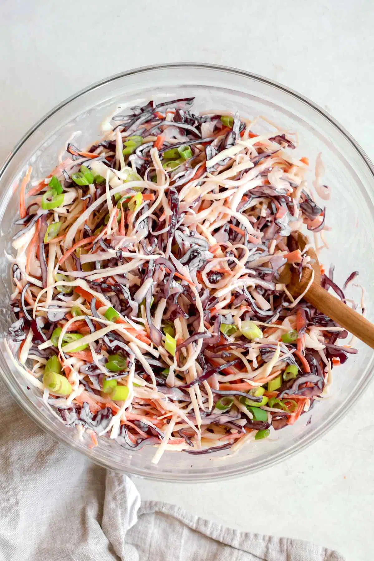 Overhead photo of cabbage coleslaw