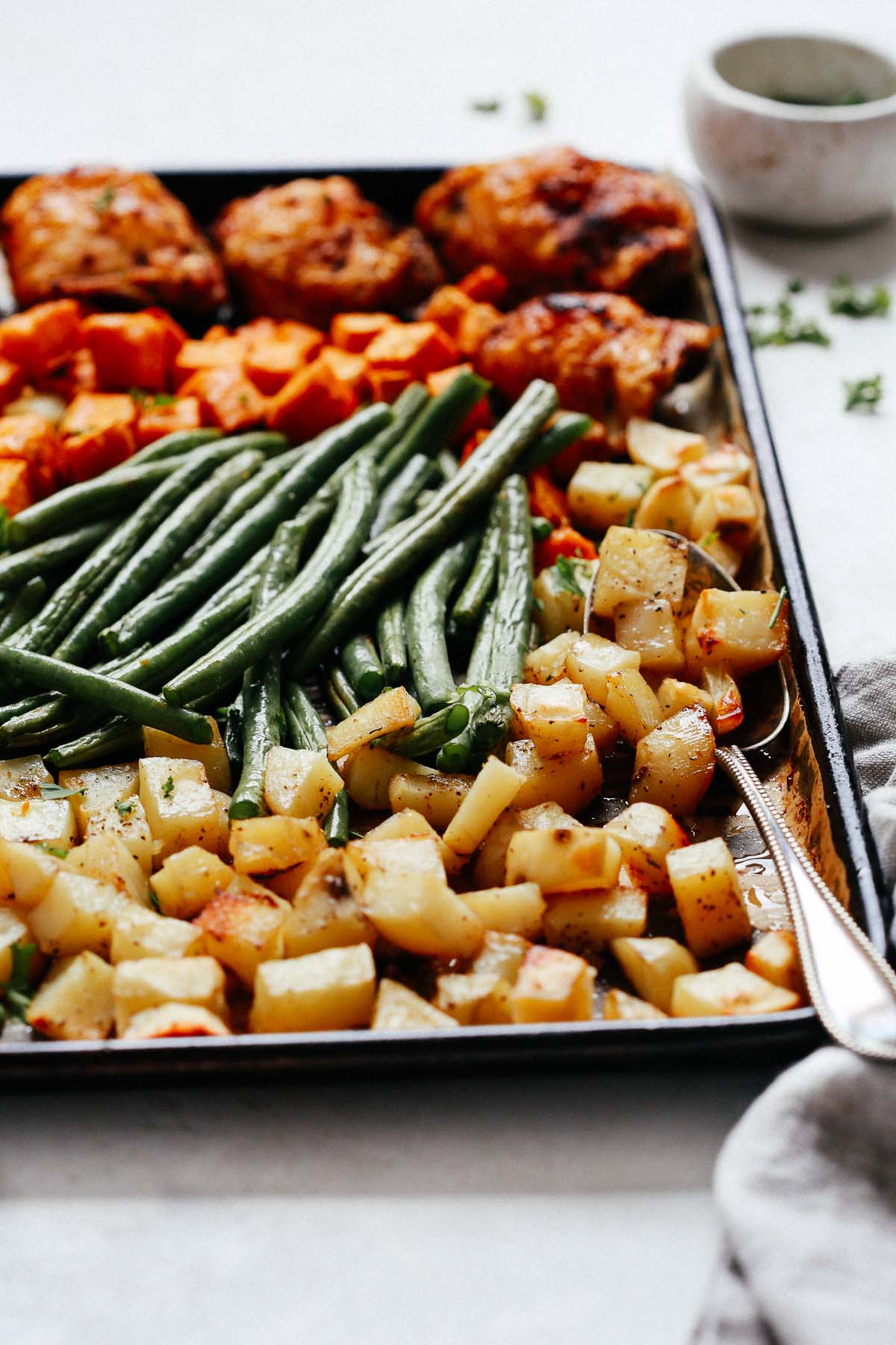 close up of Sheet Pan Chicken with Vegetables