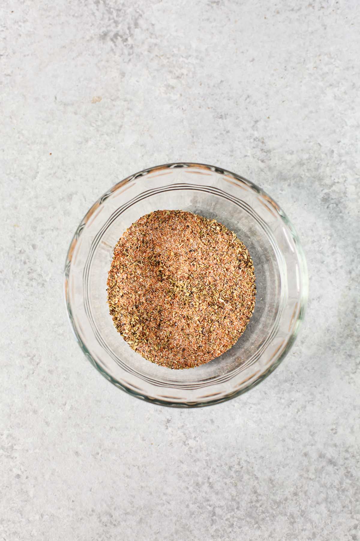 overhead image: blackening spice blend in a small glass prep bowl